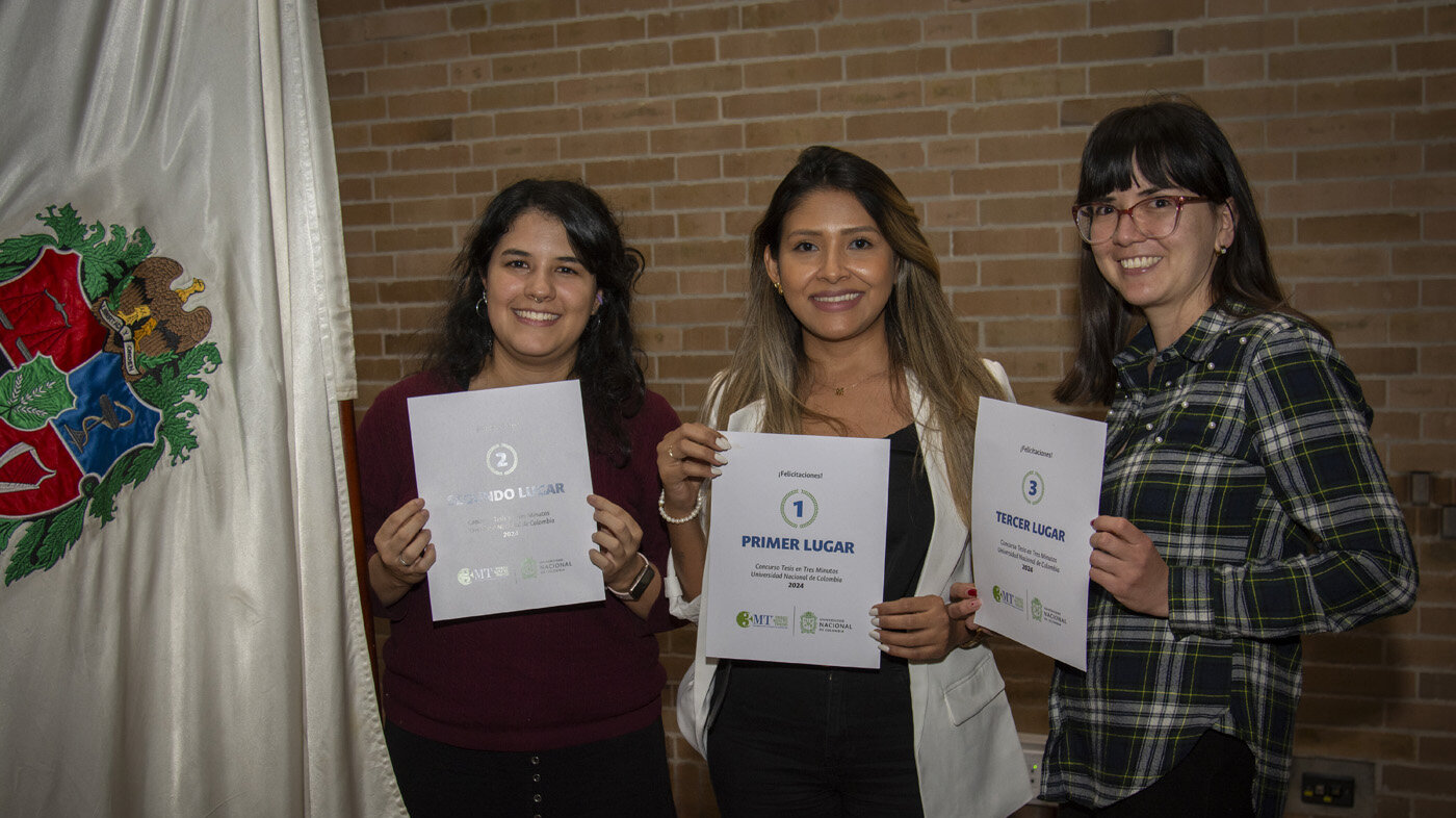 Ganadoras del concurso nacional “Tesis en 3 Minutos” de la UNAL. Fotos: Nicol Torres, Unimedios.