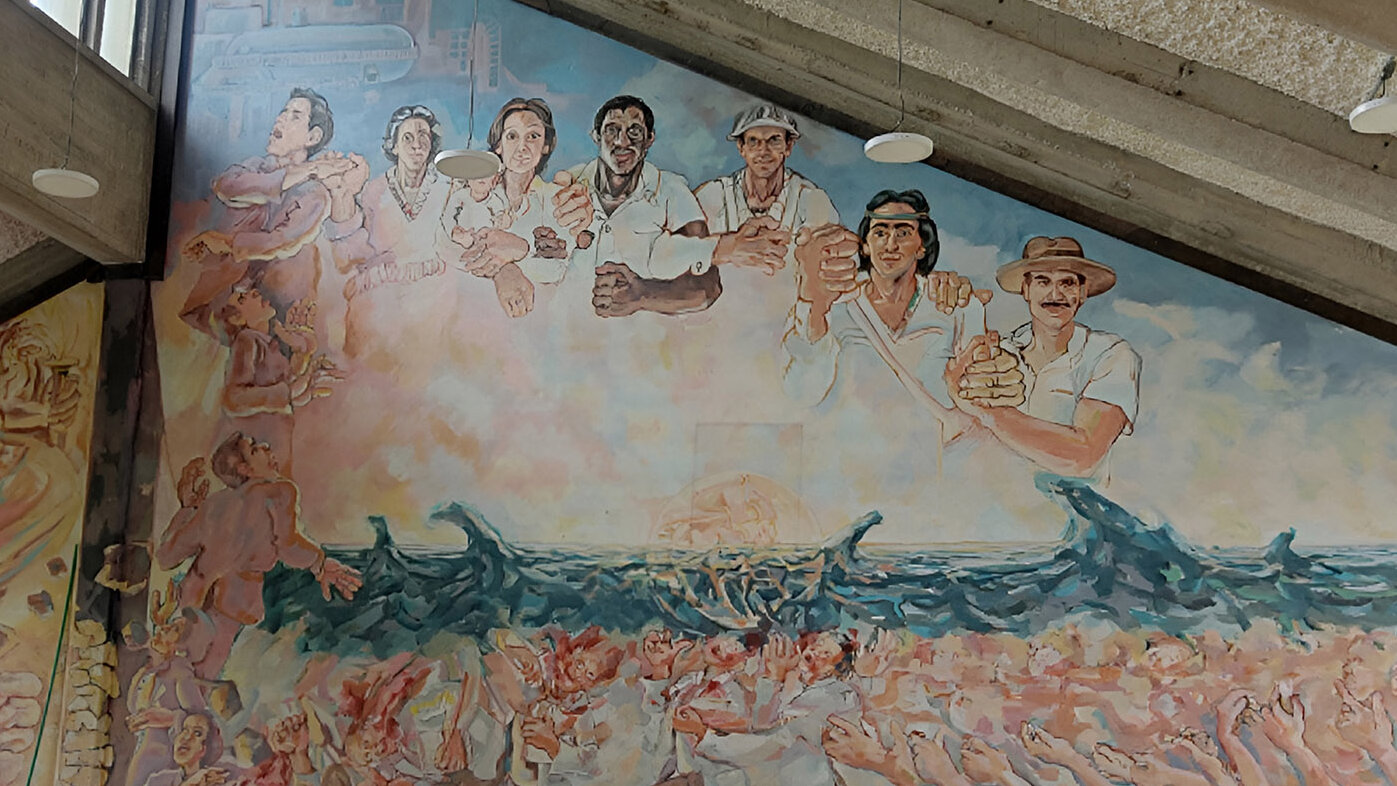 Mural “La creciente” o “La tempestad”, elaborado en homenaje al estudiante de Odontología Jorge Alberto Patiño. Foto: Rodrigo Torrejano Jiménez, magíster en Geografía de la UNAL.