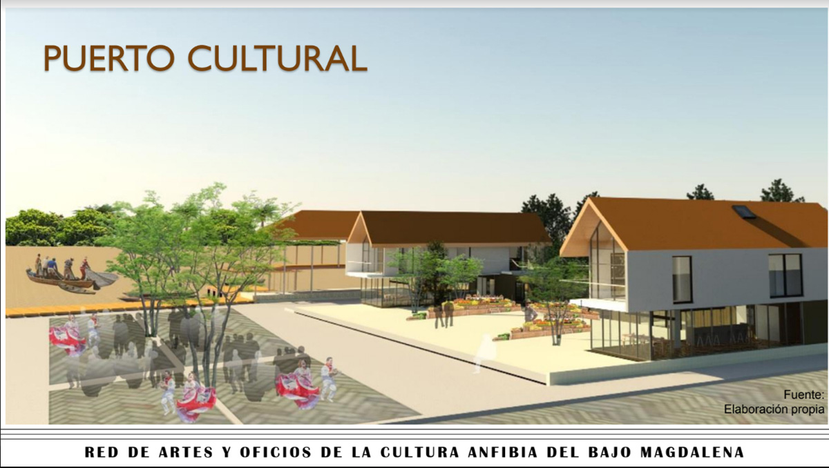 Render del puerto cultural que se espera conformar. Fotos: Red de Artes y Oficios de la Cultura Anfibia del Bajo Magdalena.