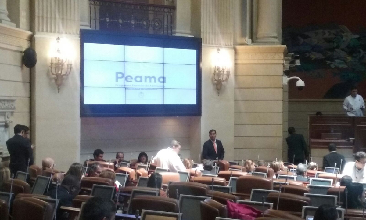 Presentación del Peama a cargo del rector de la U.N., Ignacio Mantilla, en el Congreso de la República.